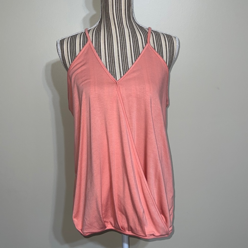 * Peachy Orange Spaghetti Strap Faux Wrap Top Size Large